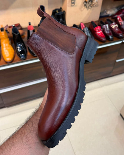 Chunky Brown Lug Sole Chelsea Boots