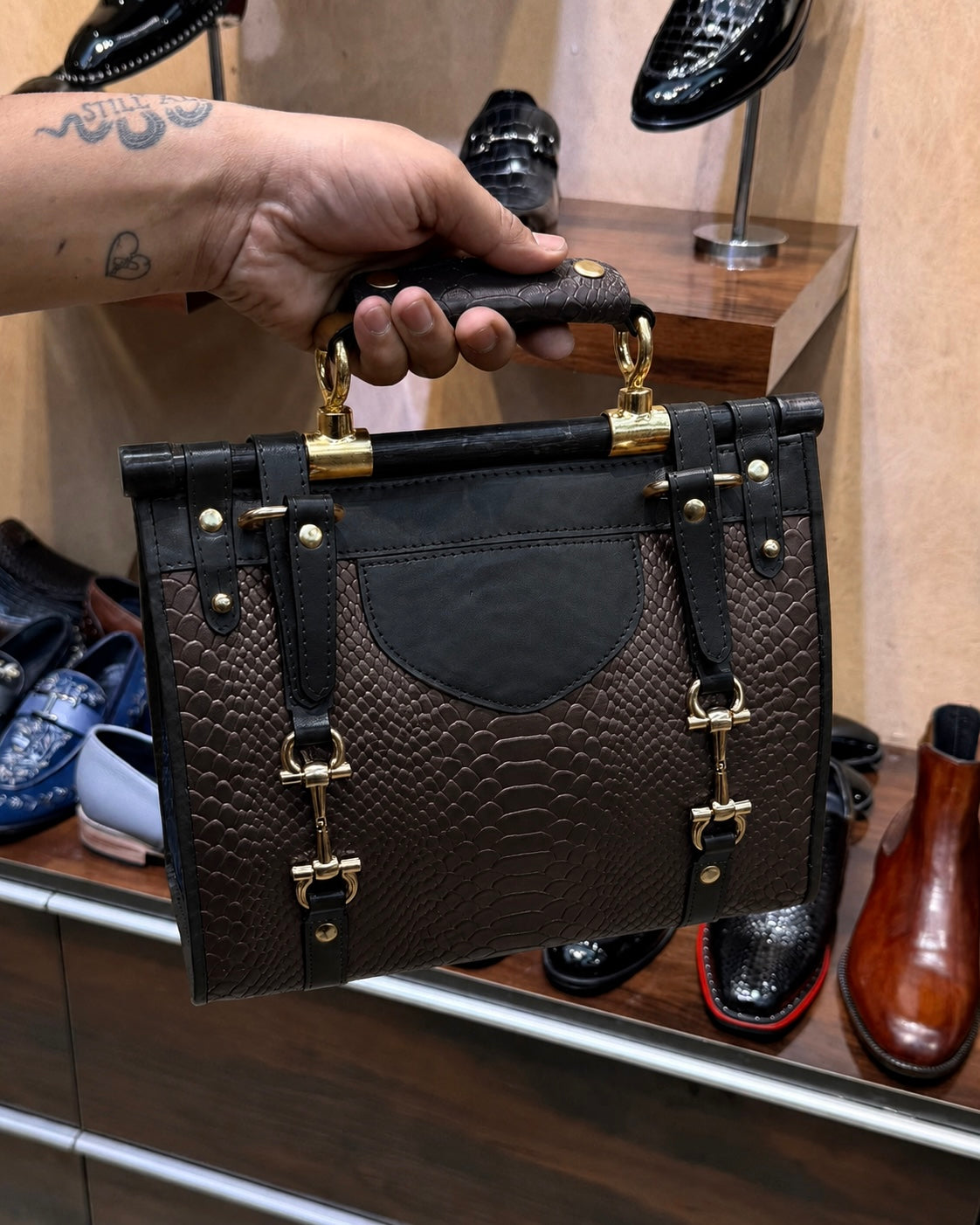Dark Brown And Black Handbag
