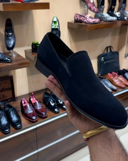 Pure Italian Black Suede Slip-ons