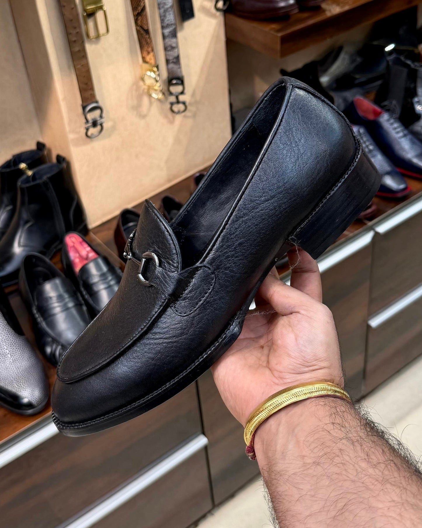 Black Full Grain Leather Horsebit Loafers with 270 Degree Welted Sole