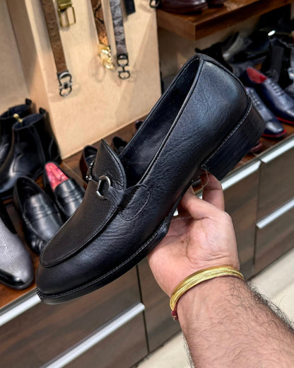 Black Full Grain Leather Horsebit Loafers with 270 Degree Welted Sole