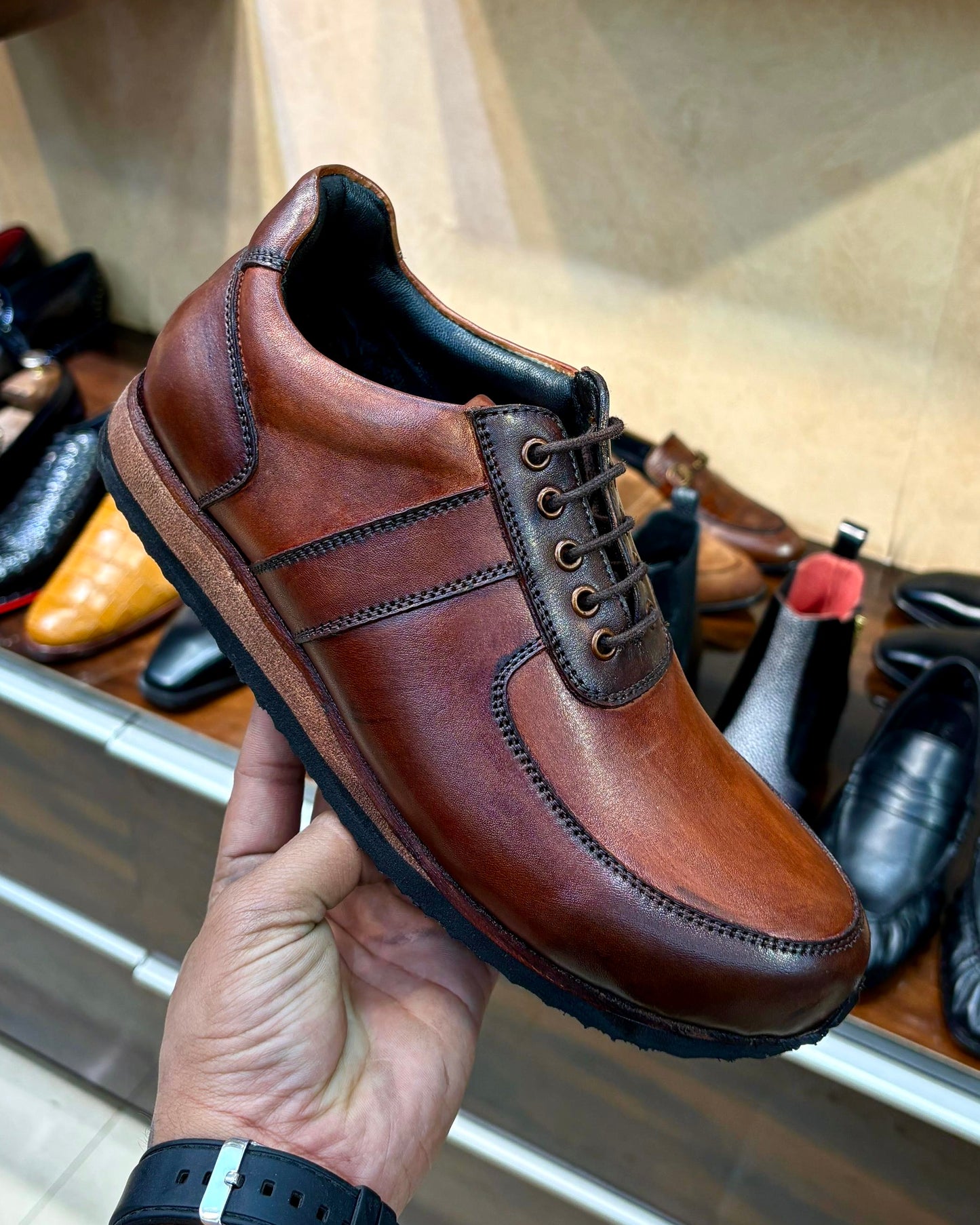 Burnished Tan Sneakers with Eva Sole