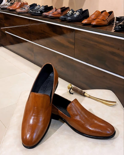 Tan French Leather Boot-cut Moccasins
