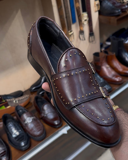 Brown Patina Double Monk Strap Loafers
