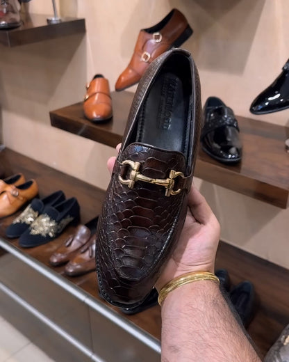 Dark Brown Cobra Scaled Moccasins