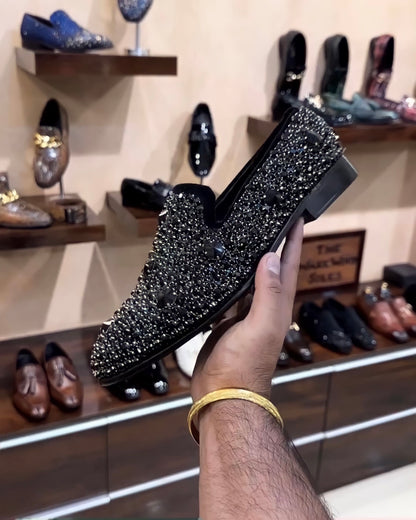 Obsidian Black Diamond Studded Moccasins