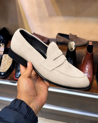 Classic Beige Suede Penny Loafers