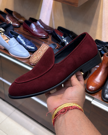 Burgundy Suede Belgian Loafers