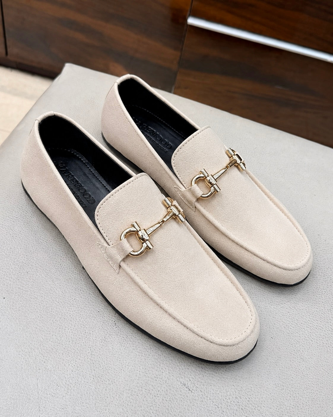 Beige Suede Driving Loafers