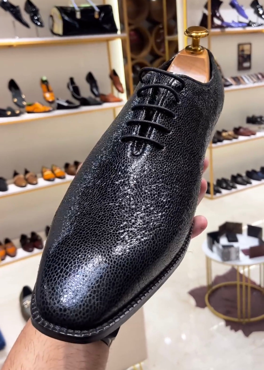 Mirror Gloss Calf Grain Leather Red Bottom Oxfords