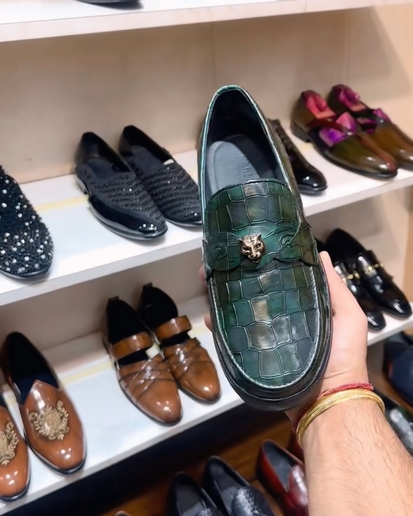 Dark Green Crocodile Scaled Sneakers