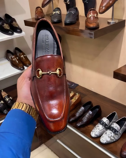 Cognac Patina Italian Crust Leather Loafers