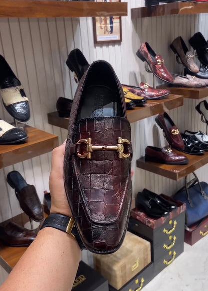 Burnished Wine Crocodile Scaled Moccasins
