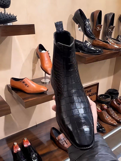 Black Crocodile Scaled Chelsea Boots