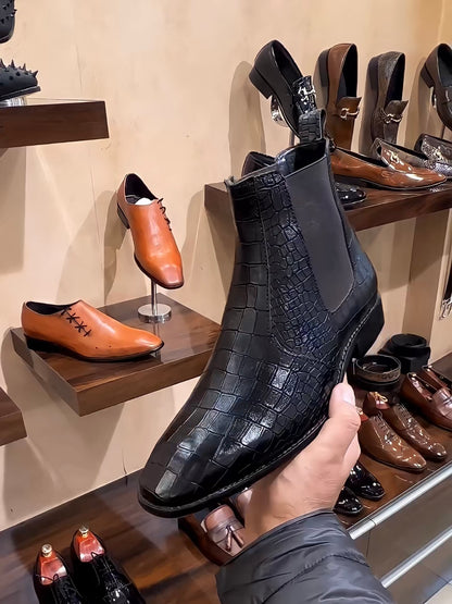 Black Crocodile Scaled Chelsea Boots