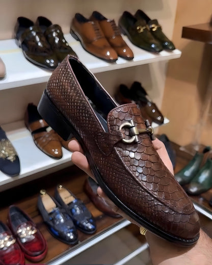 Classic Brown Cobra Scaled Loafers