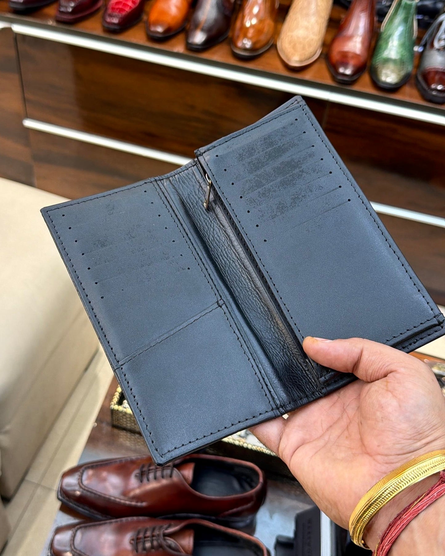 Black Crocodile Scaled Long Wallet