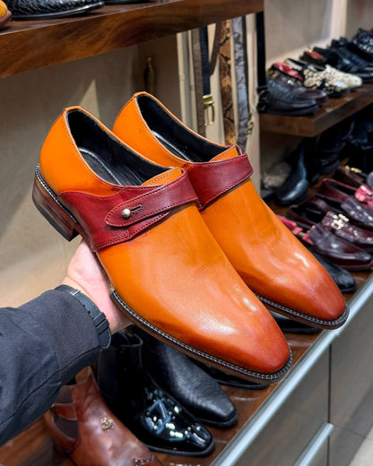 Custom Tan & Burgundy Single Monk Strap Shoes