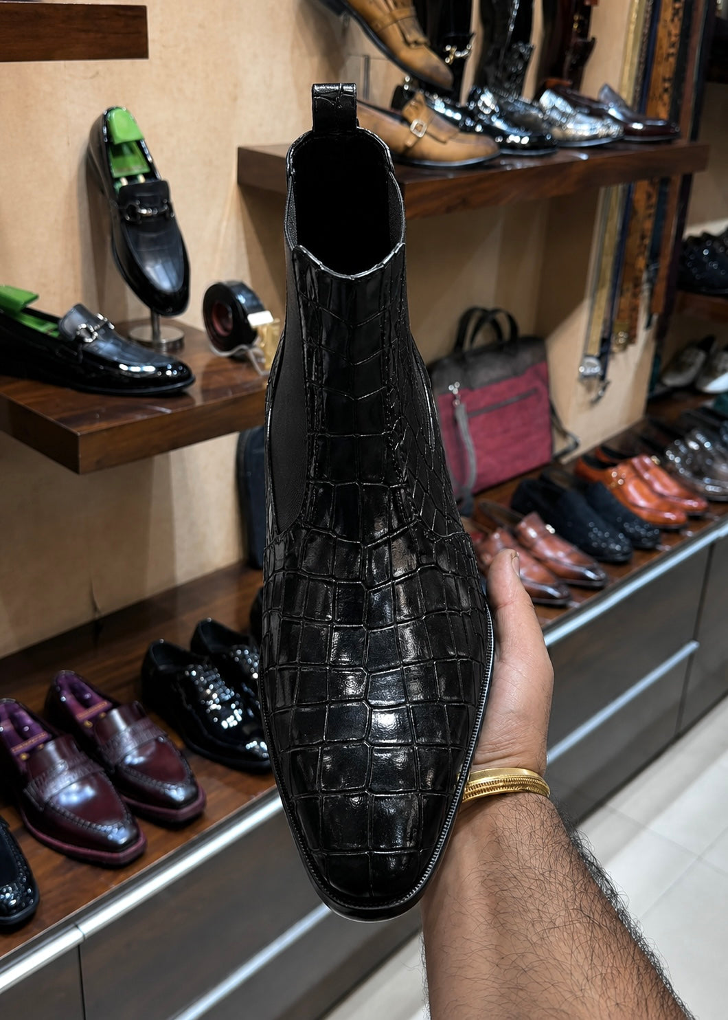 Black Crocodile Chelsea Boots