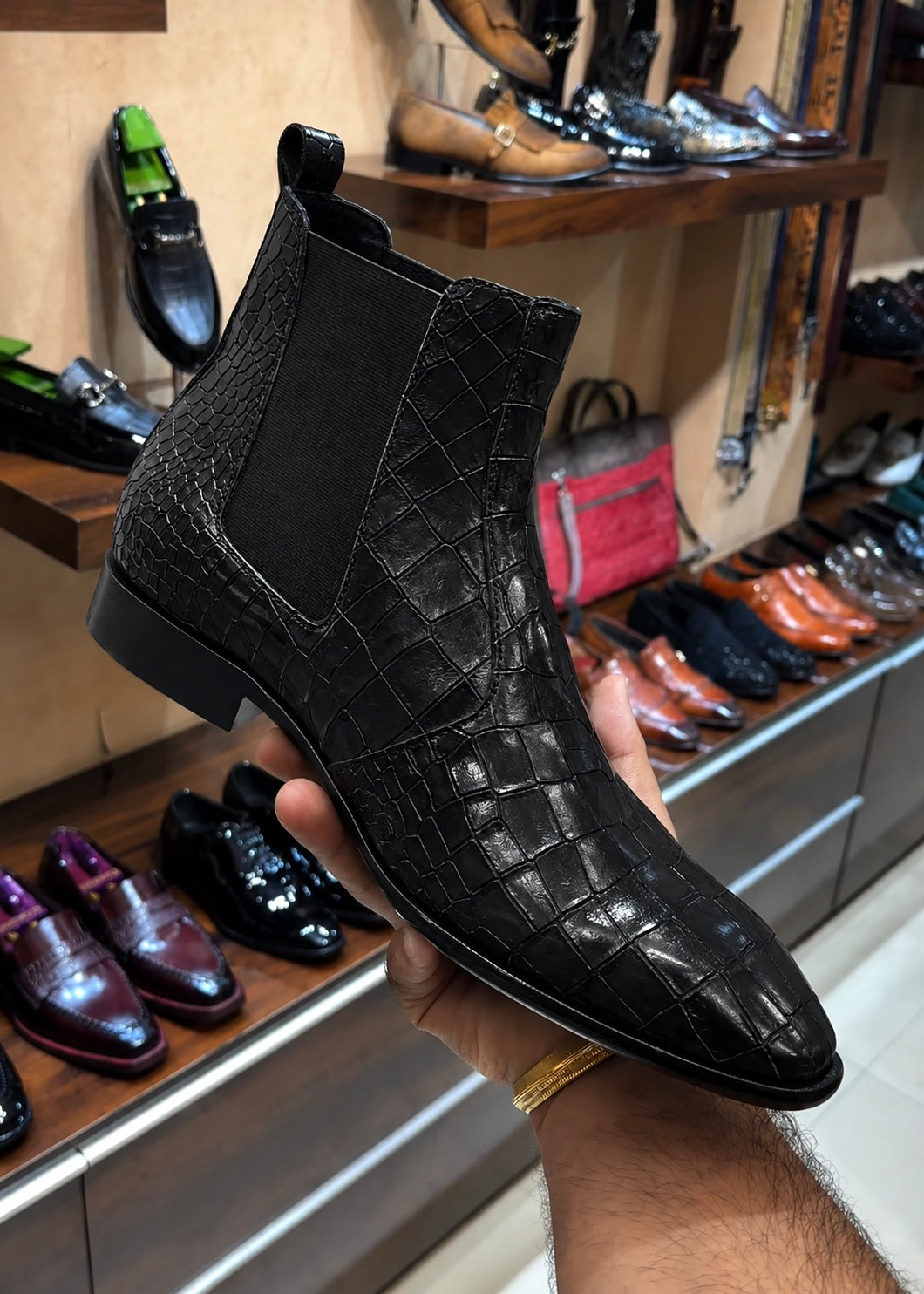 Black Crocodile Chelsea Boots