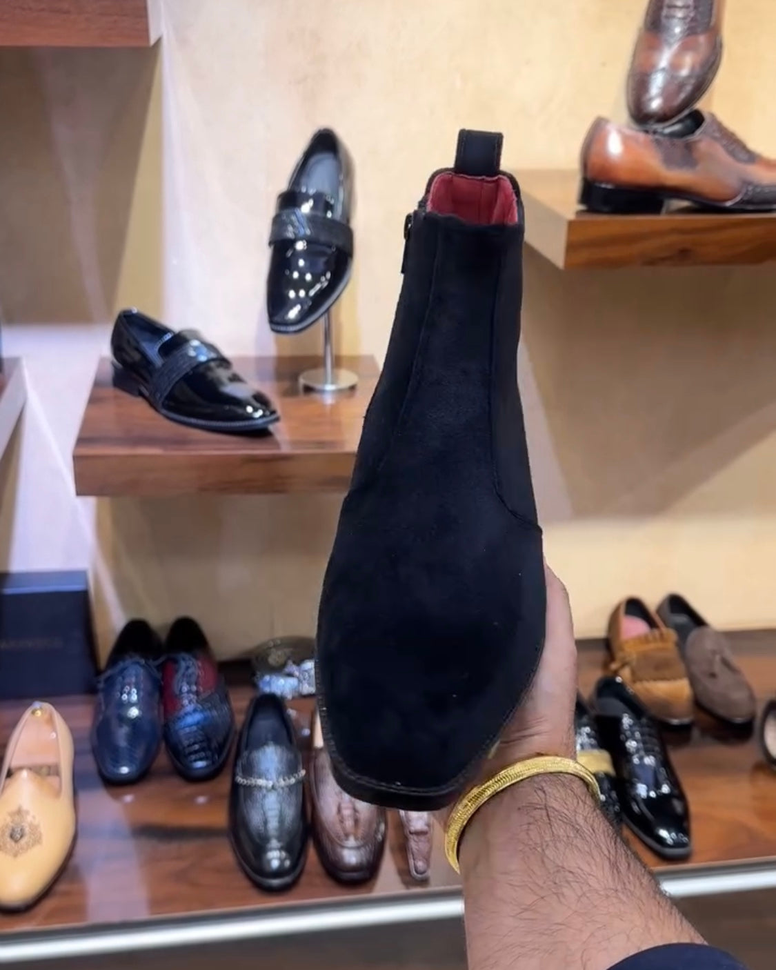 Black Italian Suede U-Tip Zip Boots