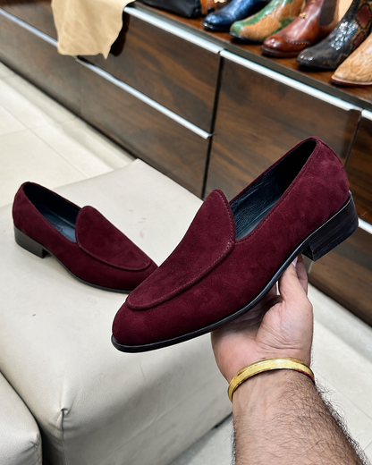 Burgundy Suede Belgian Loafers