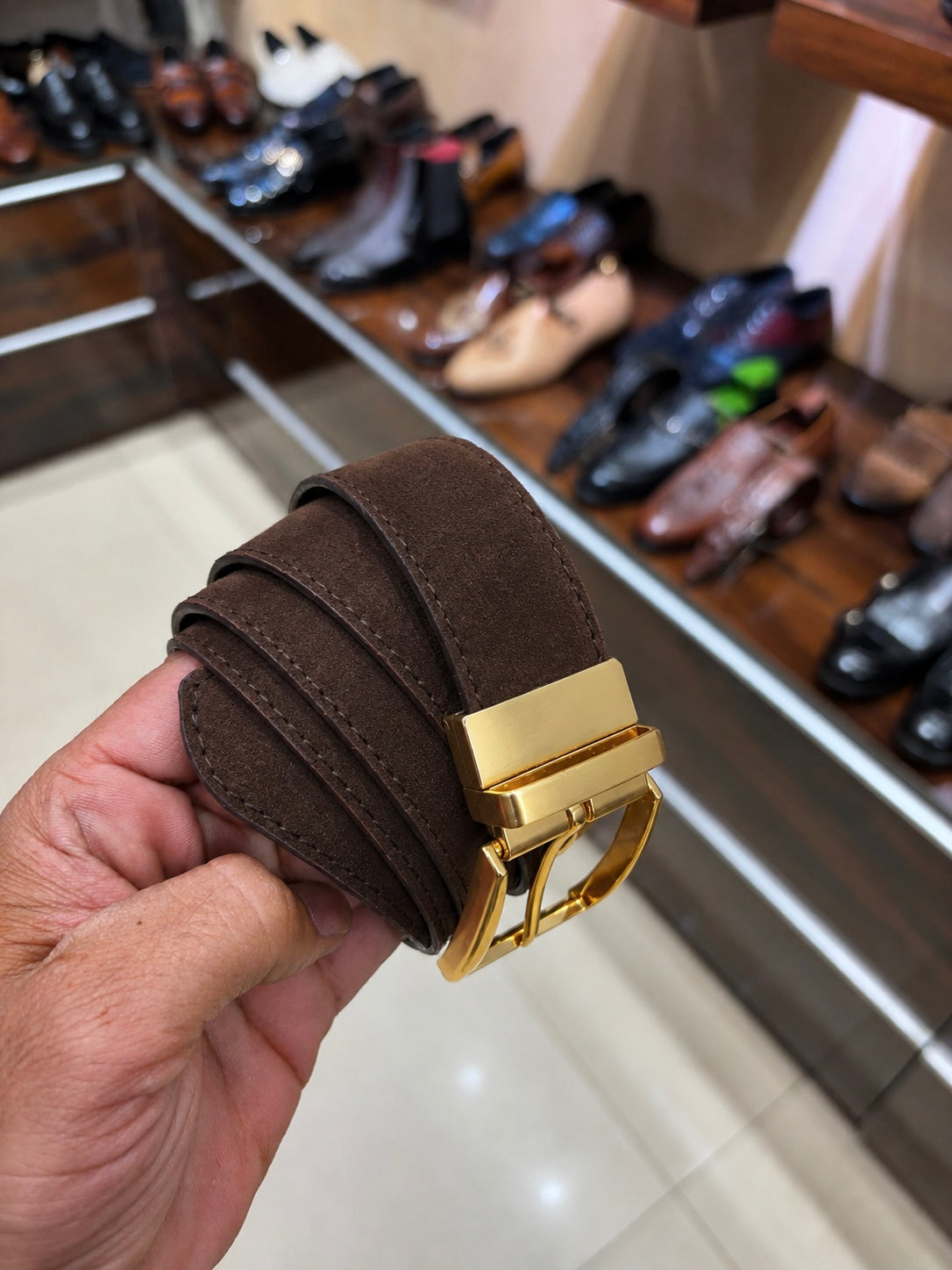 Genuine Dark Brown Suede Belt