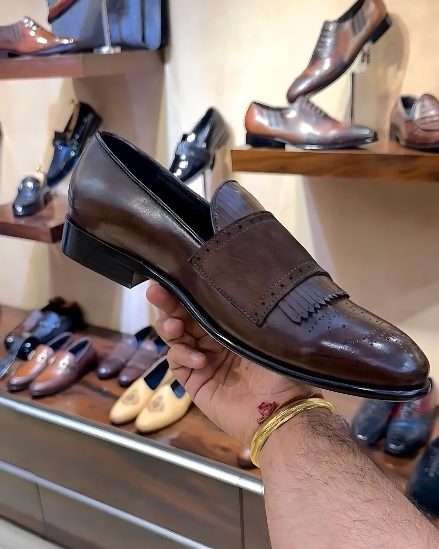 Brown Patina Double Monk Fringes Loafers