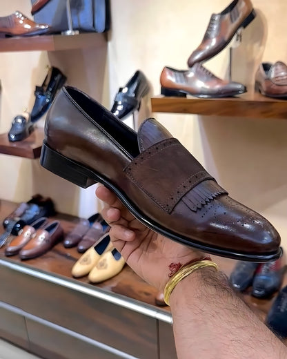 Brown Patina Double Monk Fringes Loafers