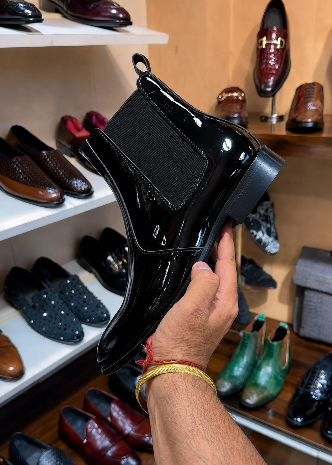 Black Patent Leather Chelsea Boots