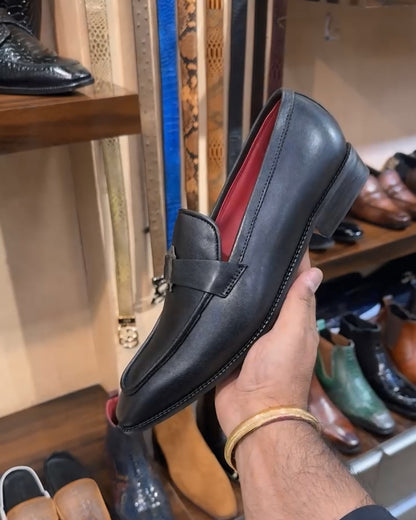 Black Loafers with Red Interior and Red Bottoms