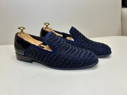 Navy Embroidered Spectator Slip-ons