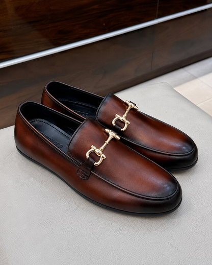 Burnished Cognac Horsebit Driving Loafers