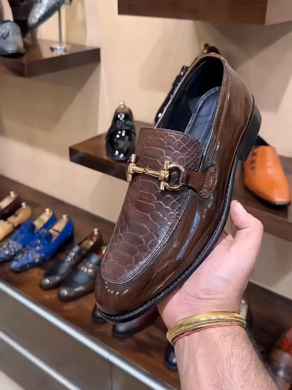 Light Brown Cobra Scaled Spectator Moccasins