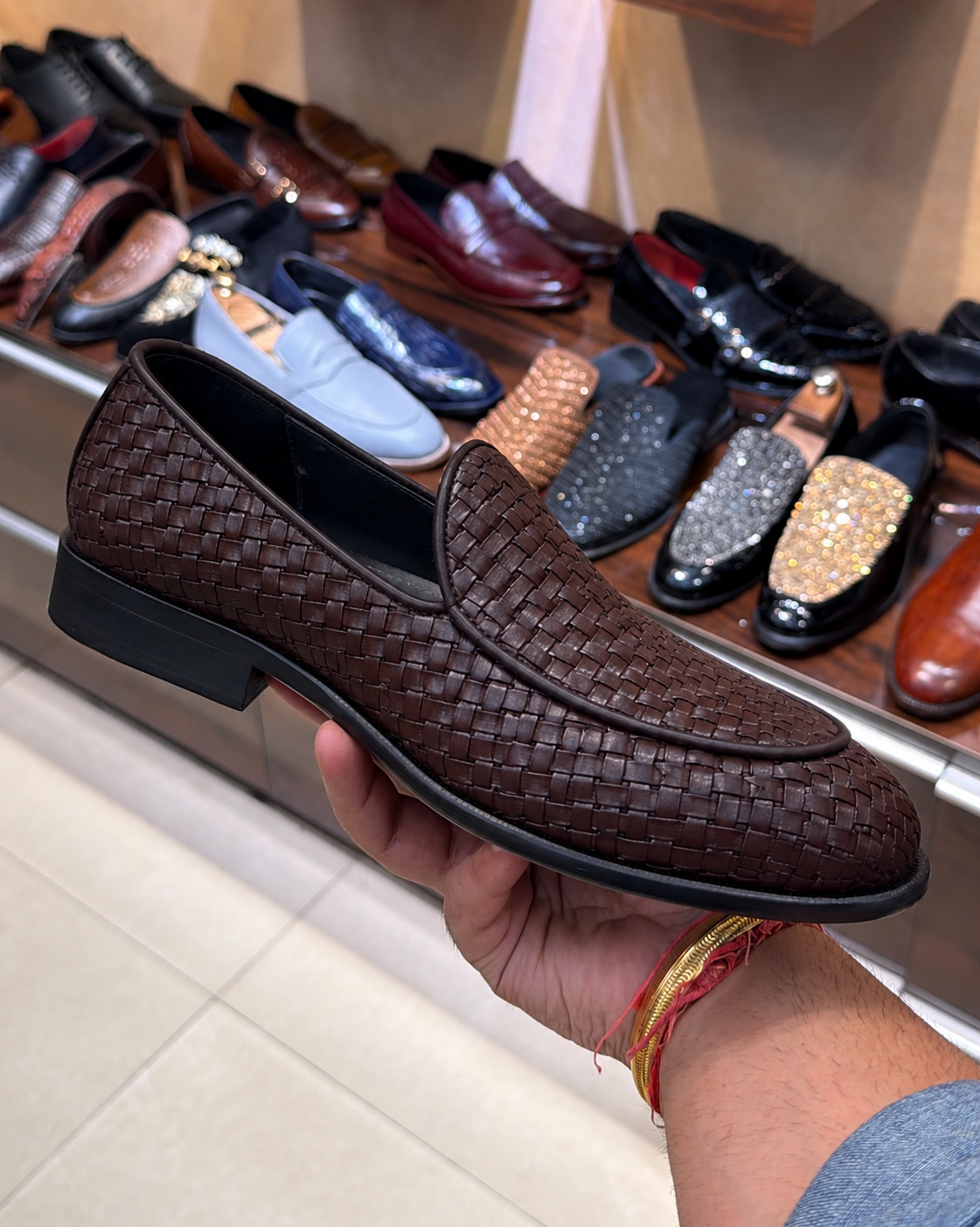 Dark Brown Hand-woven Leather Belgian Loafers
