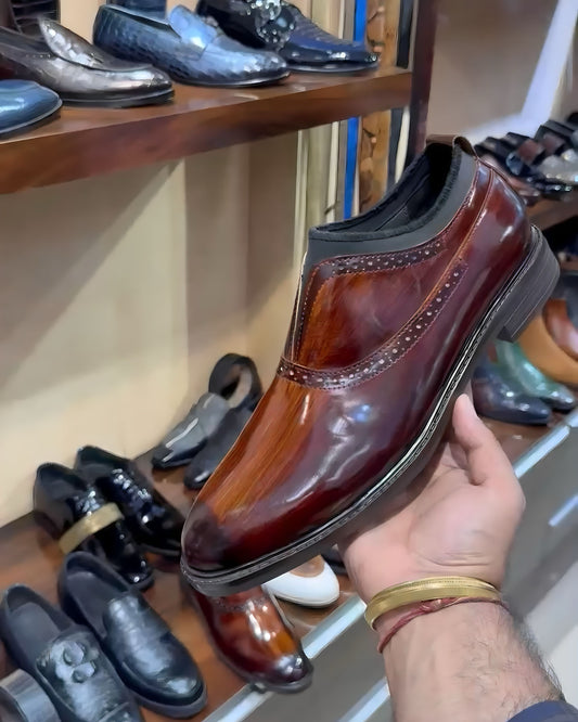 Oxford-Style Slip-Ons in Burnished Flame Patina Finish