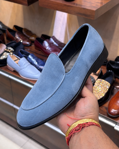 Light Blue Suede Belgian Loafers