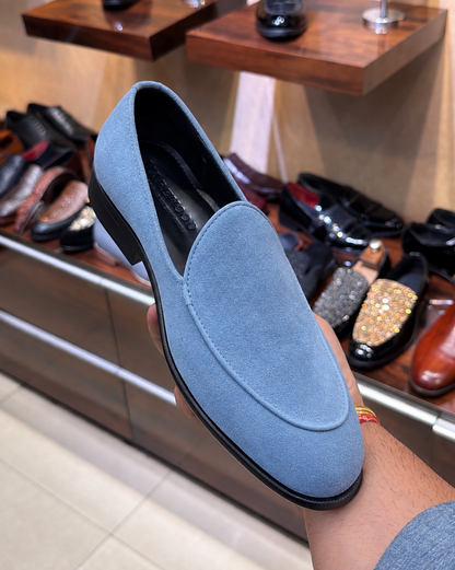 Light Blue Suede Belgian Loafers