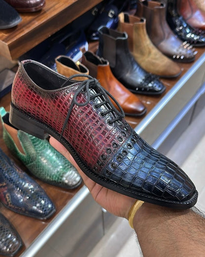 Two-tone Crocodile Scaled Eyelit Oxfords