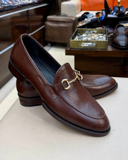 Brown Full Grain Leather Horsebit Loafers with 270 Degree Welted Sole