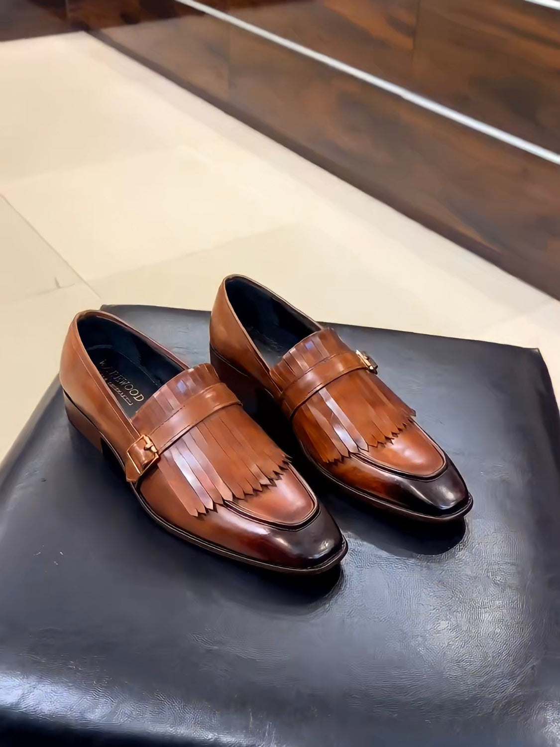 Tan Fringe Moccasins on Italian Crust Leather