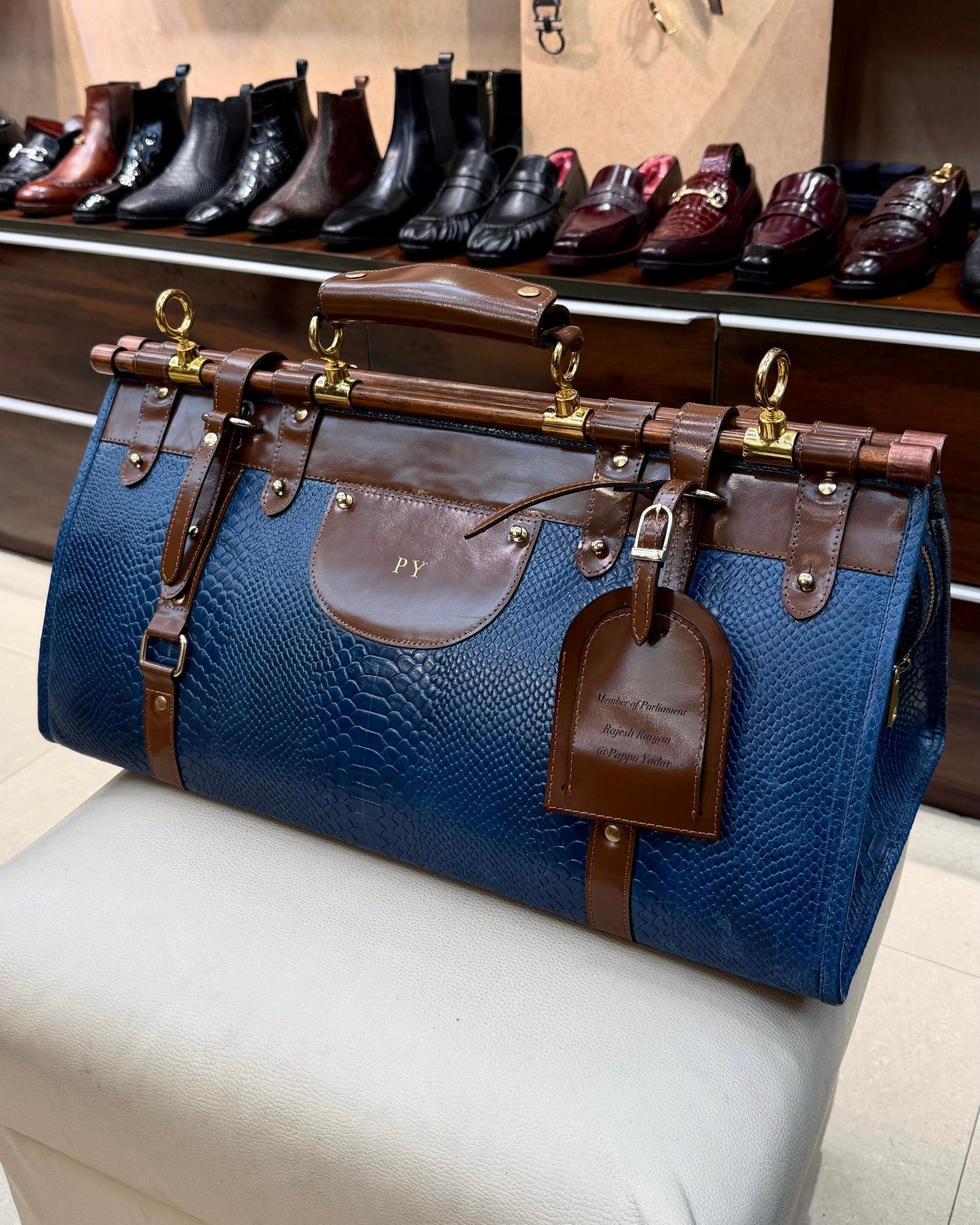 Custom Blue & Brown Cobra Scaled Duffel Bag