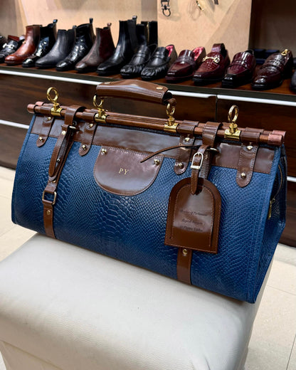 Custom Blue & Brown Cobra Scaled Duffel Bag