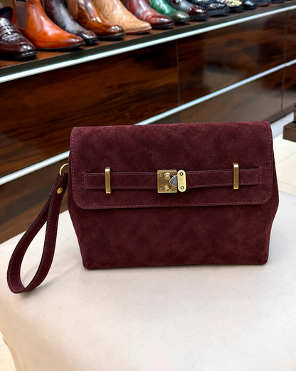 Burgundy Suede Cross Body Bag
