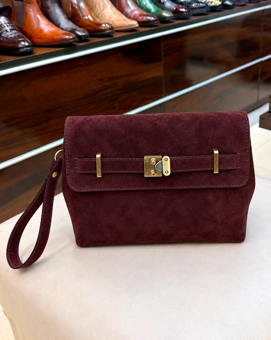 Burgundy Suede Cross Body Bag