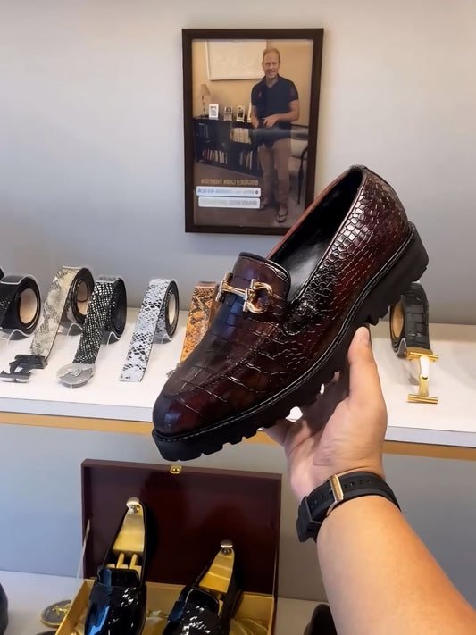 Ox-blood Crocodile Scaled Boot Sole Moccasins