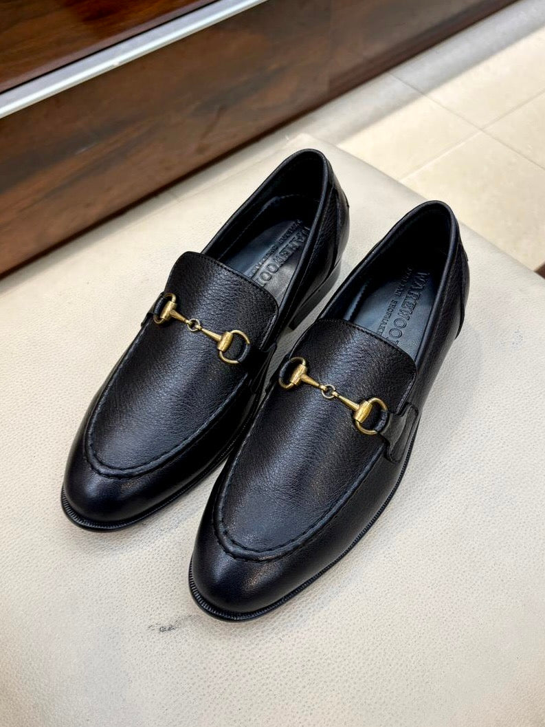 Black Full Grain Calfskin Leather Horsebit Loafers