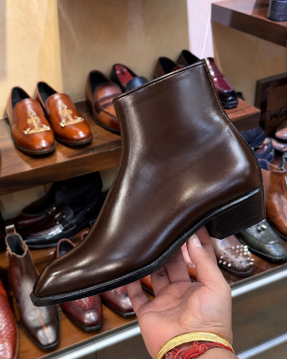 High-top Dark Brown Calfskin Leather Boots With Cuban Heel