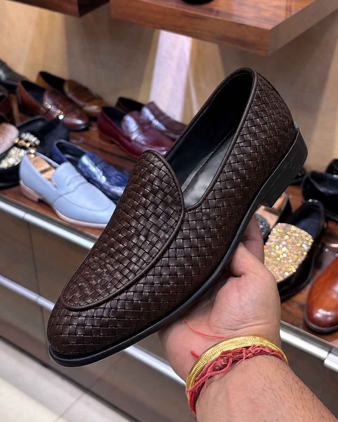 Dark Brown Hand-woven Leather Belgian Loafers