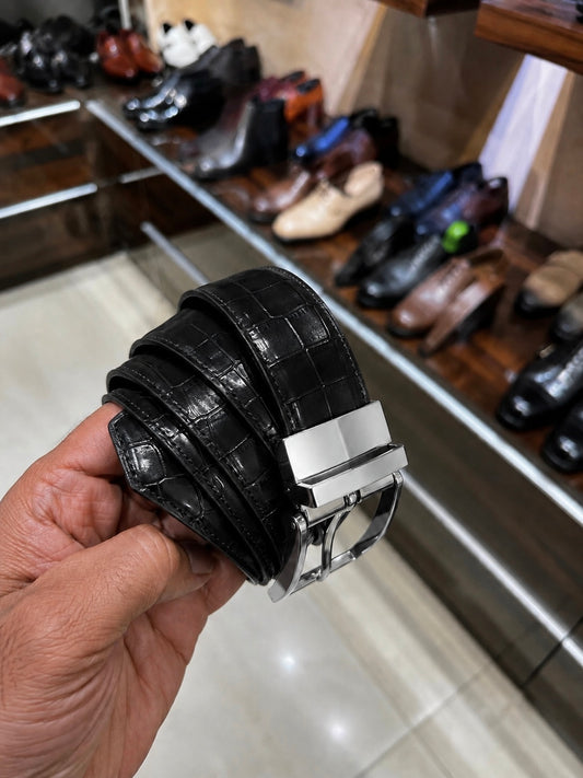 Black Crocodile Scaled Belt